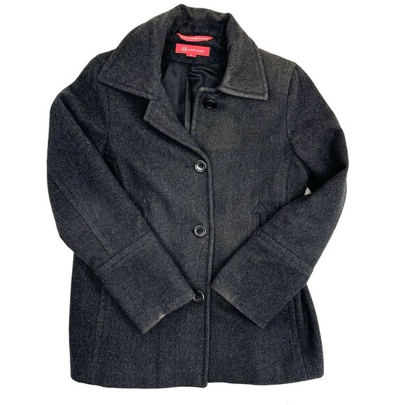 Anne Klein Wool Black Pea Coat Sz M Back Belt Single Breasted Lined - Picture 8 of 12
